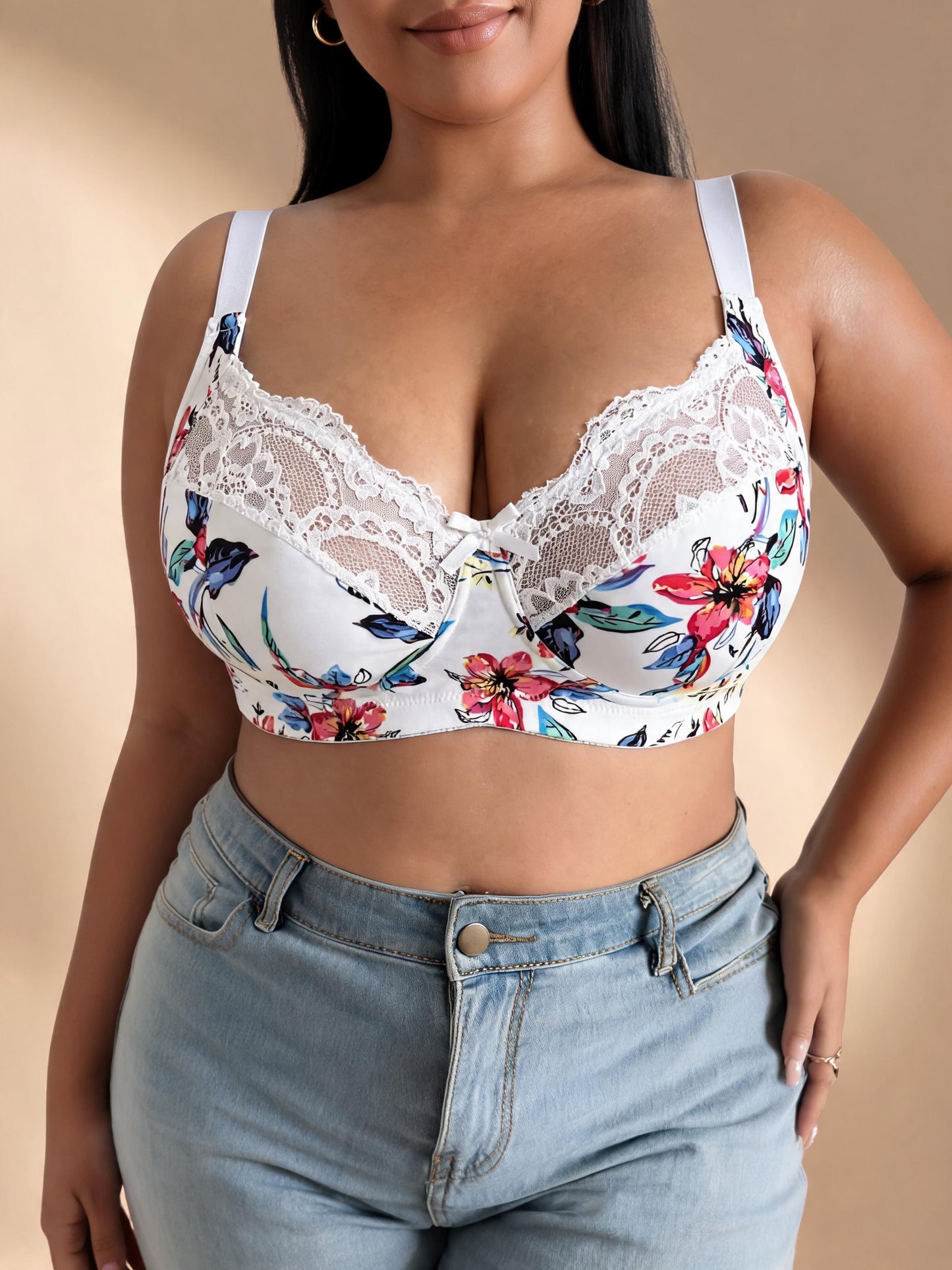 Sexy Printed Push Up Minimizer & Lifting Design Floral Lace U-Back Bra