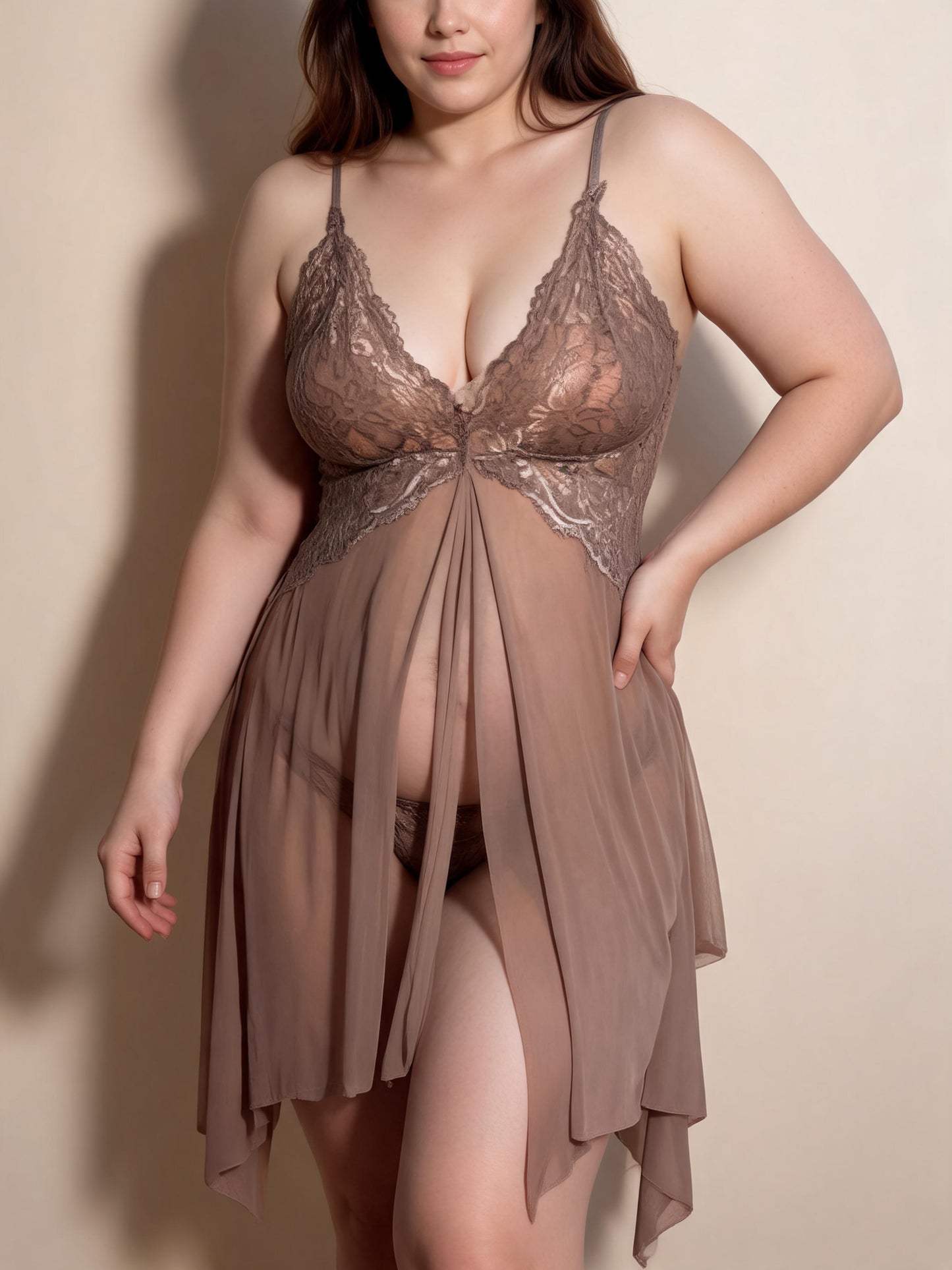 Front Open Mesh Chemise with Bow See-Through Bridal Lace Babydoll