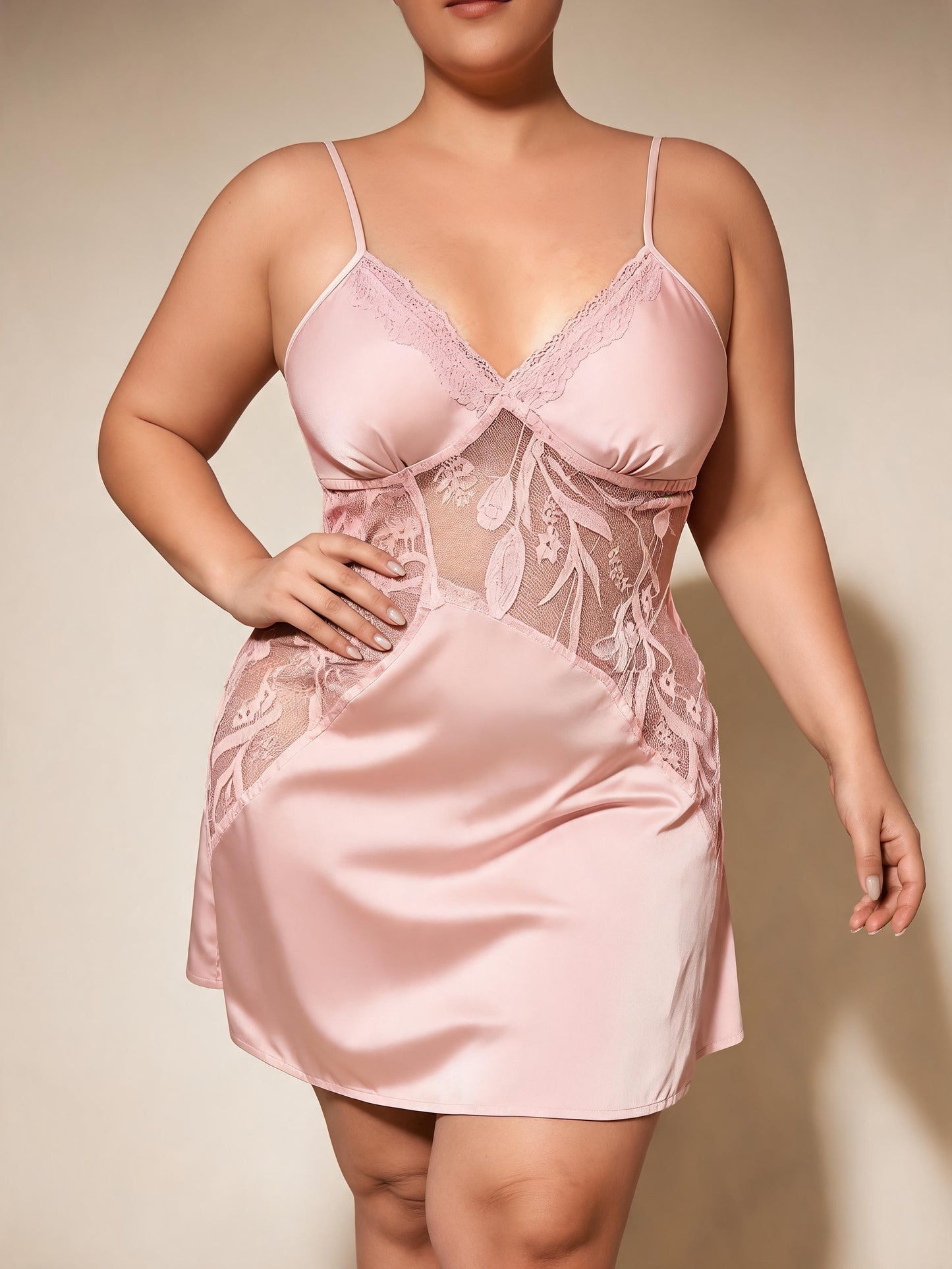 Panel Slip Dress Sheer Mesh Satin Chemise for Bridal Honeymoon