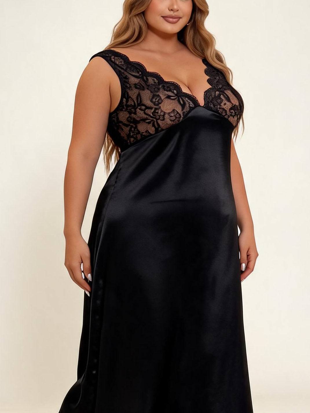 Black satin lace nightgown — 08-alternate
