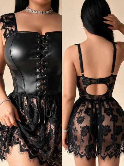 Noir Bloom corset babydoll — front and back detail