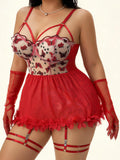 Crimson Butterfly garter babydoll — front model view