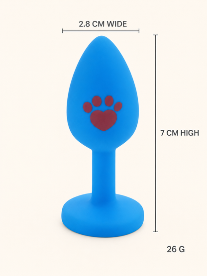 Blue 2.8 cm paw-print silicone tail plug measurements