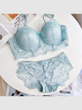 Sculpted Lace Support light blue plus size bra and panty set — display only
