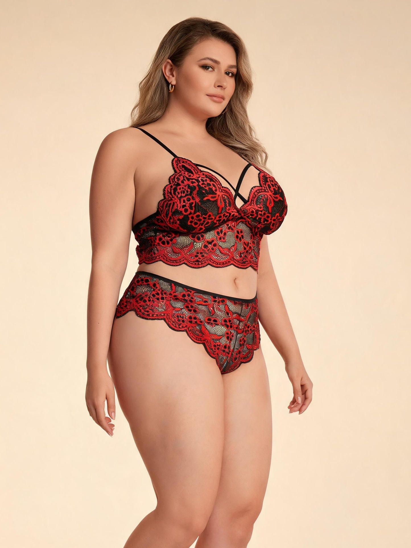 Plus Size 2-Piece Lingerie Set Front Closure Bra & High-Waist Panty