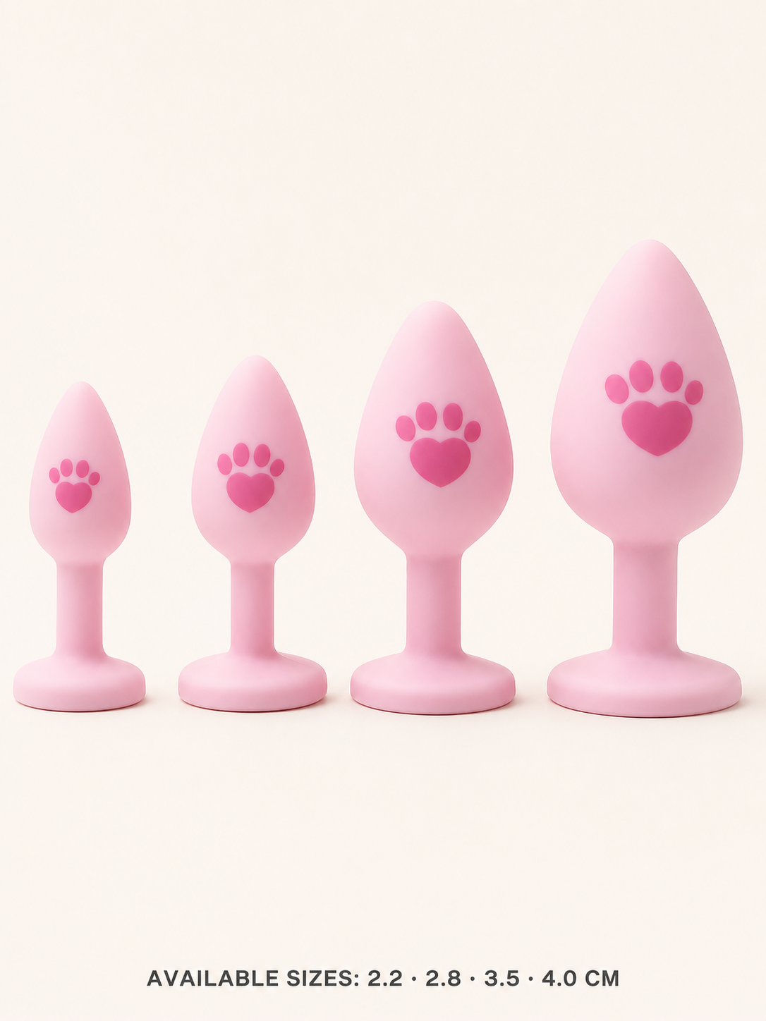 Soft silicone paw-print tail plug detail with available sizes