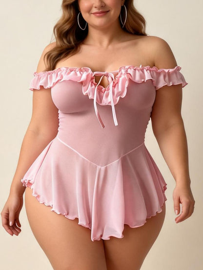 Plus Size Off-Shoulder Ruffle One Piece Swimsuit with Tie Front
