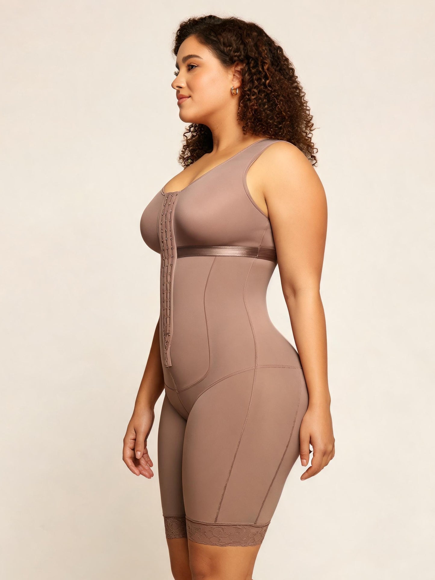 Tummy Tuck Compression Bodysuit with Front Hooks Mid Thigh Shapewear