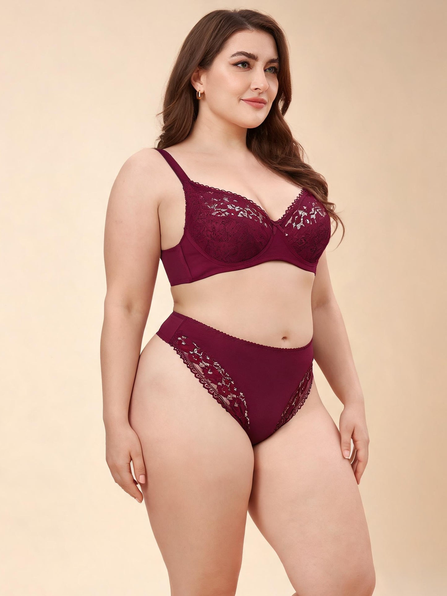 Big Bust Minimizer & Low Waist Thong Ultra Thin Lace Bra Set