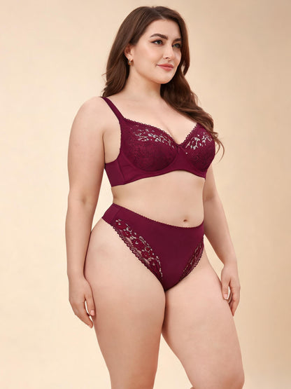 Big Bust Minimizer & Low Waist Thong Ultra Thin Lace Bra Set