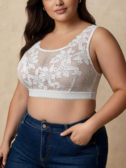 Ultra Thin Wireless Push Up Minimizer & Back Closure Design Lace Bralette Bra