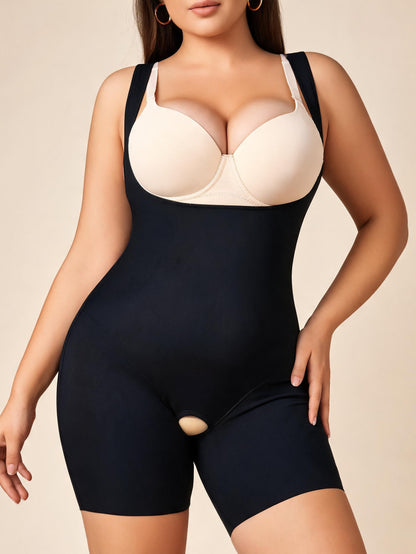 Open Bust Tummy Control Bodysuit with Wide Straps & Easy Pee Crotch without Bra