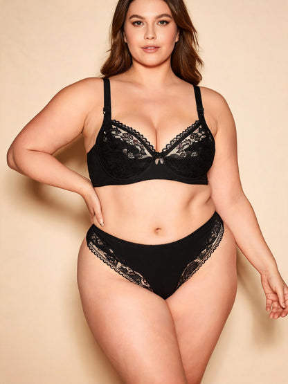 Big Bust Minimizer & Low Waist Thong Ultra Thin Lace Bra Set