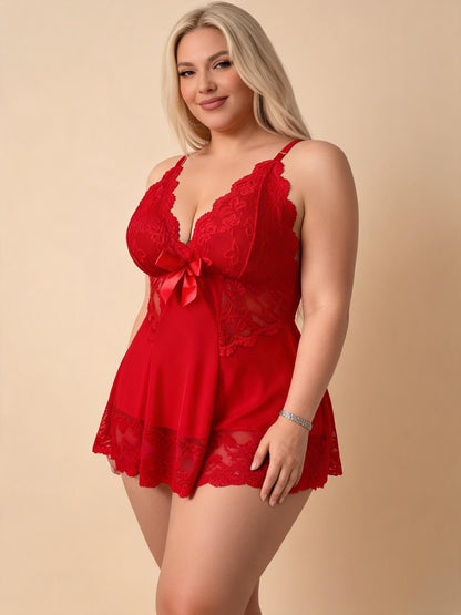 Lace Bow Chemise with Satin Skirt
