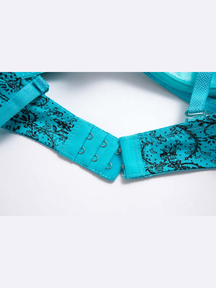 Paisley Noir Aqua Black bra — lace band detail