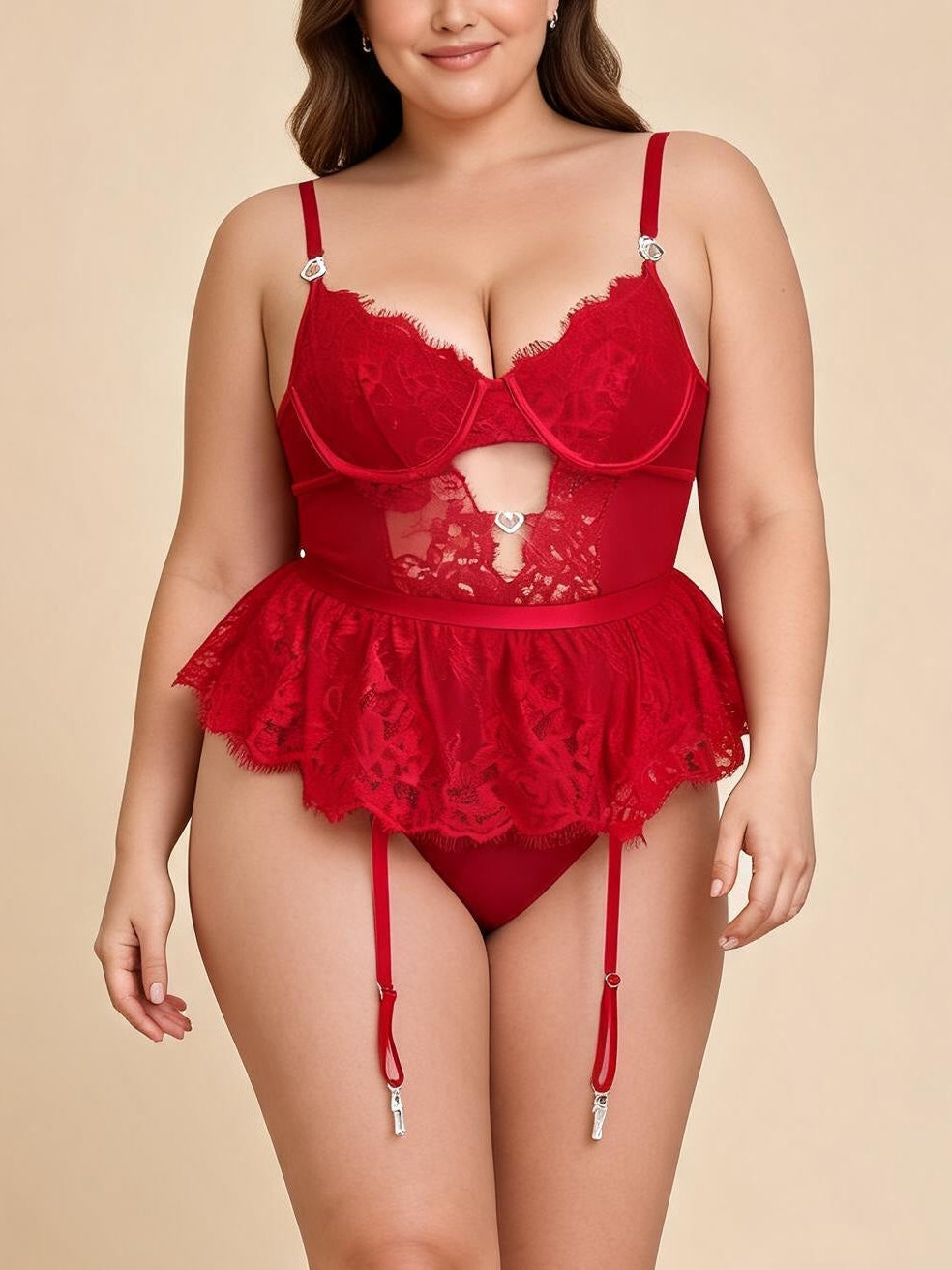 Plus-Size Lace Corset Babydoll with Garter Straps