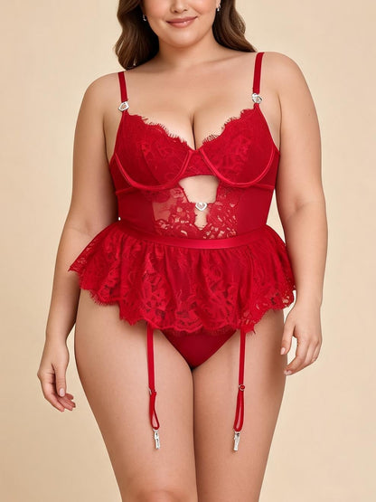 Plus-Size Lace Corset Babydoll with Garter Straps