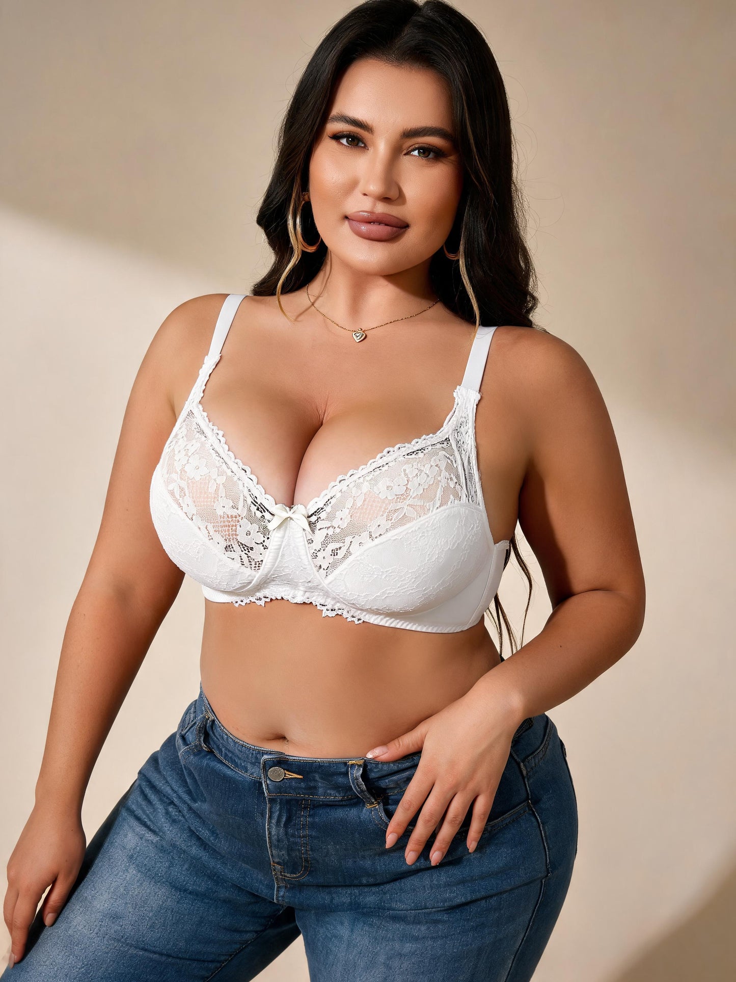 Wireless Full Coverage Bralette Unpadded Comfort Lift Bra with Bow Detail