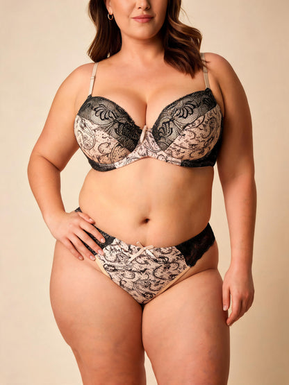 3/4 Cup Thin Lightweight Underwire Lingerie Lace Push Up Bra Set