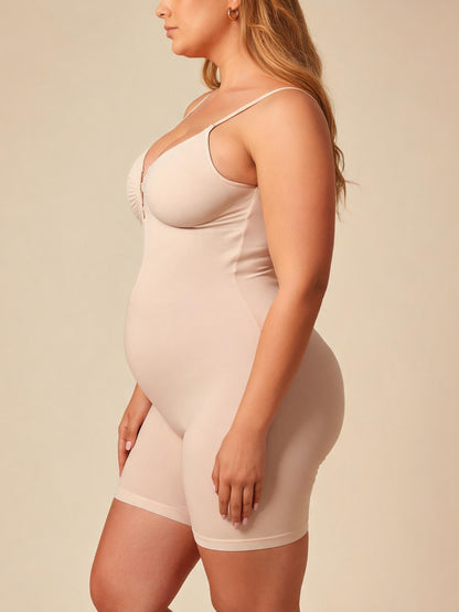 Front Zipper Tummy Control Bodysuit with Shorts Seamless Butt Lifting Compression Garment