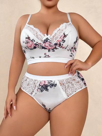 Garden of Roses Plus Size Floral Lace 2-Piece Set