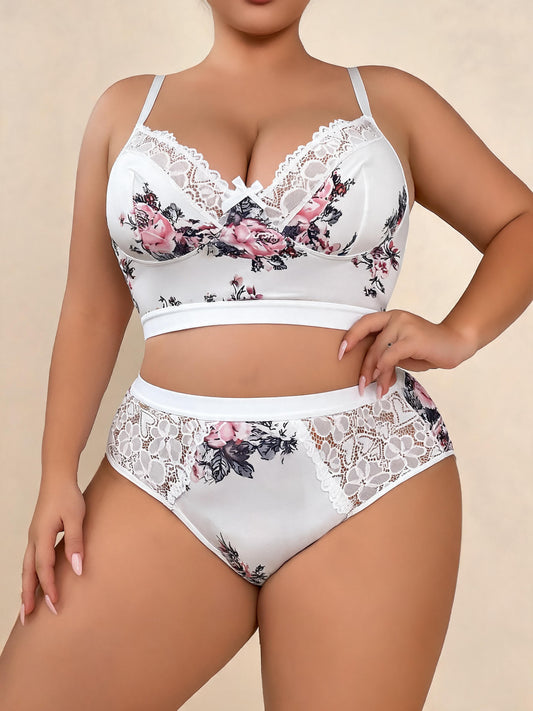 Garden of Roses Plus Size Floral Lace 2-Piece Set