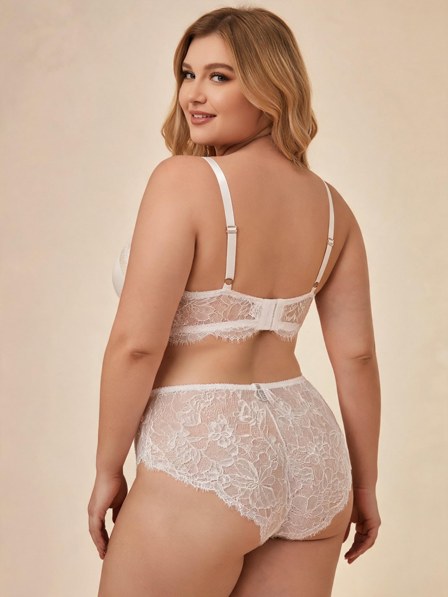 White Eyelash Lace Bralette with Satin Cups & Floral Brief Lingerie Set