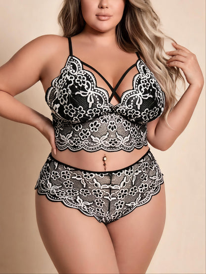 Plus Size 2-Piece Lingerie Set Front Closure Bra & High-Waist Panty