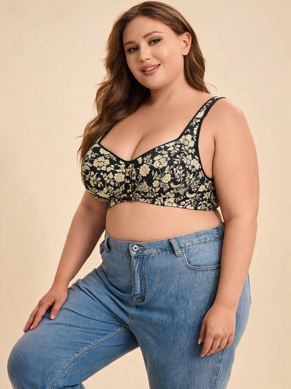 Beige Floral Lace for A-G Cups Front-Closure Bra