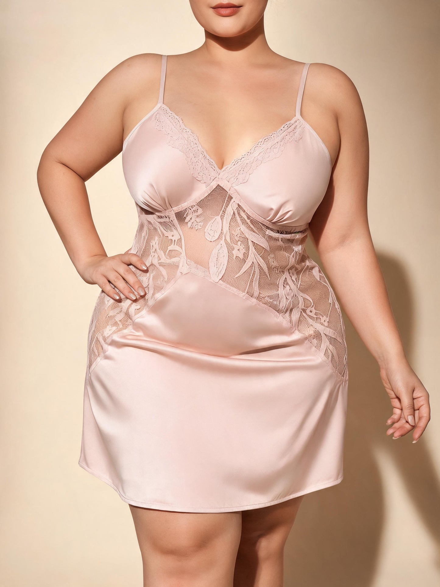 Panel Slip Dress Sheer Mesh Satin Chemise for Bridal Honeymoon