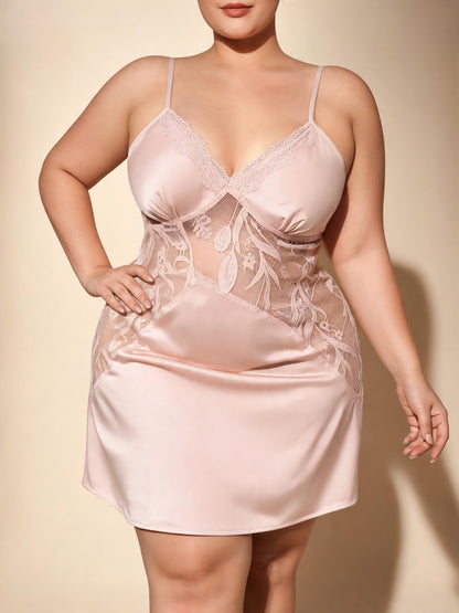 Panel Slip Dress Sheer Mesh Satin Chemise for Bridal Honeymoon