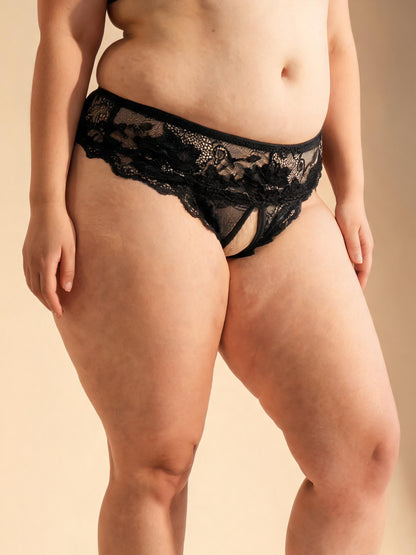 Sexy Open Crotch & Buttockless Design Hollow Out Lace Thong