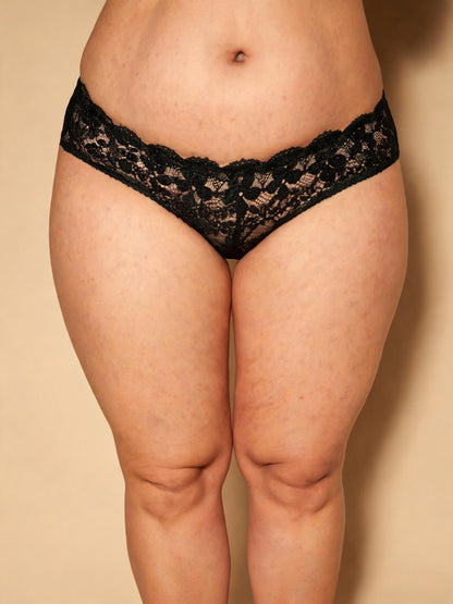 Bow Detail Sheer & Provocative Open Crotch Lace Thong