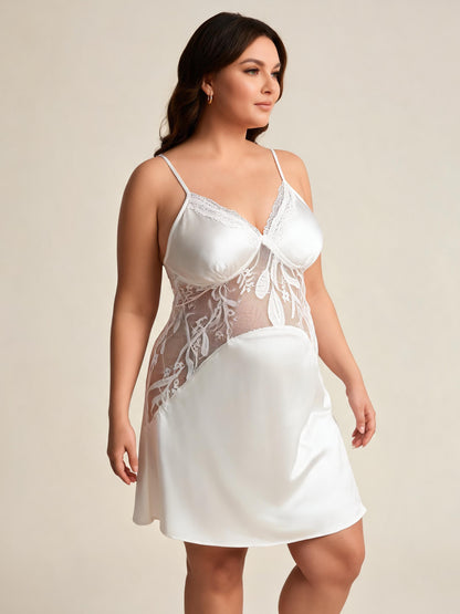 Panel Slip Dress Sheer Mesh Satin Chemise for Bridal Honeymoon