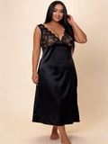 Black satin lace nightgown — 01-main-front