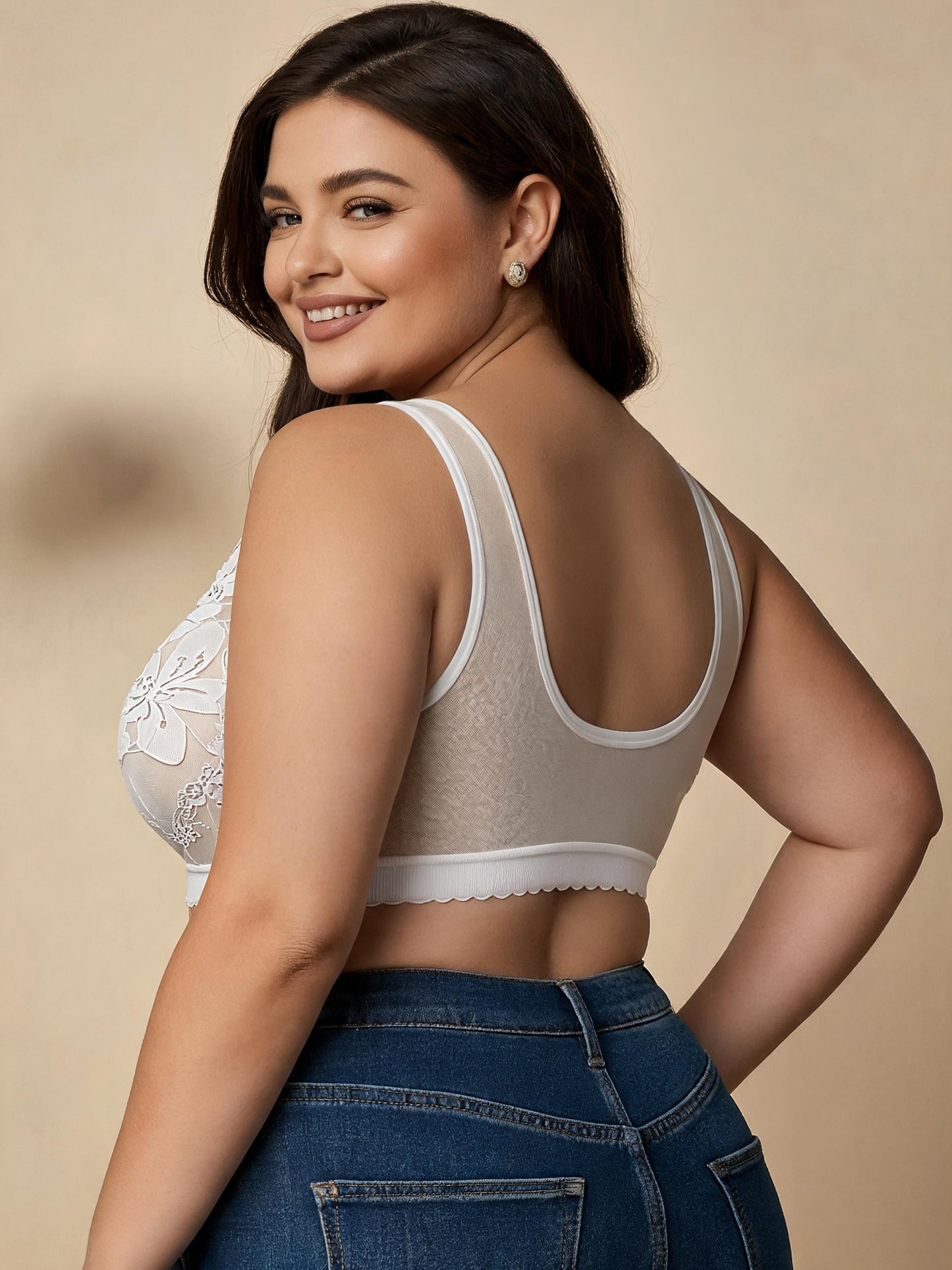Ultra Thin Wireless Push Up Minimizer & Back Closure Design Lace Bralette Bra