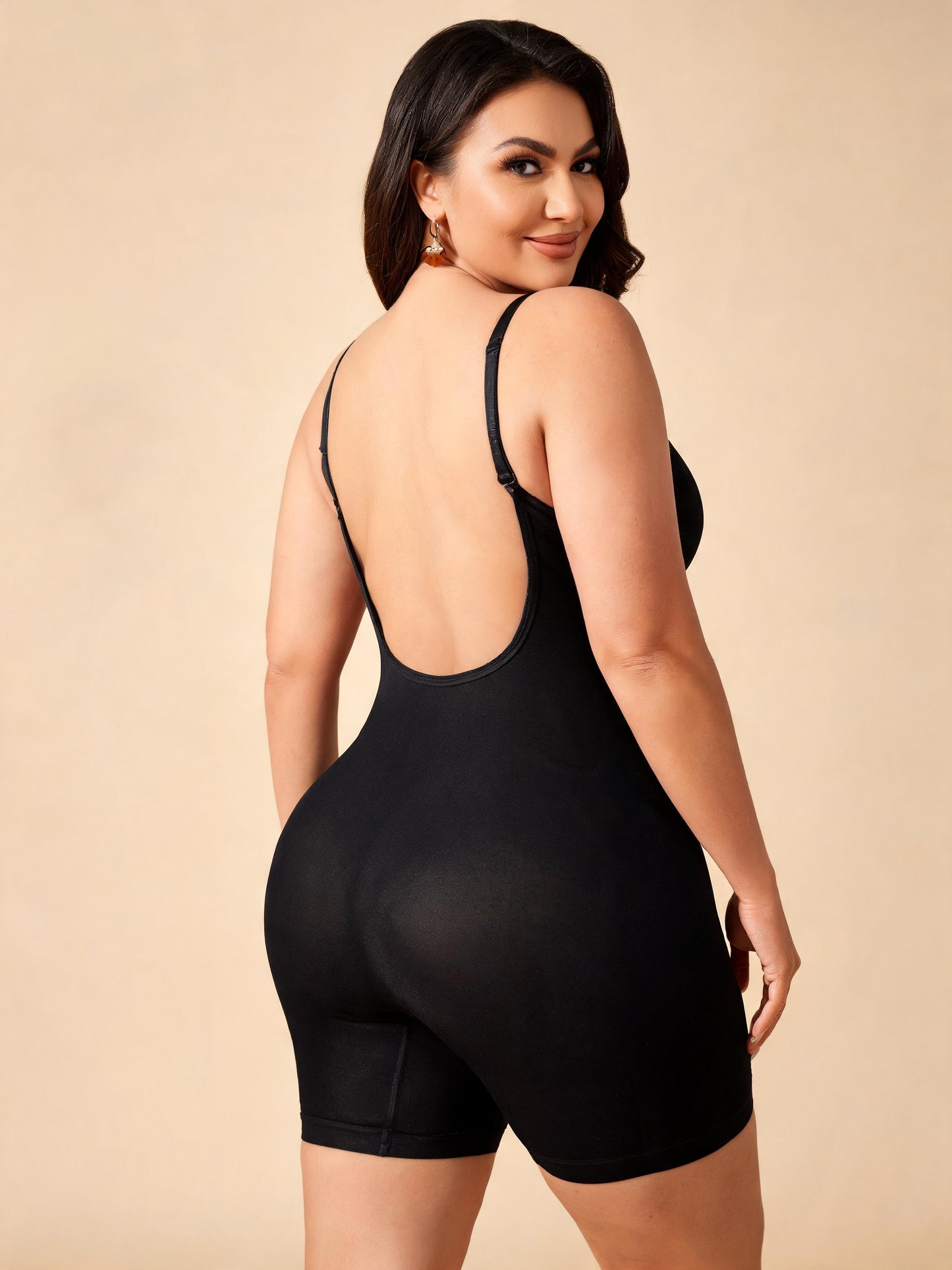 Ribbed Tummy Control Bodysuit with Shorts Spaghetti Strap Shapewear