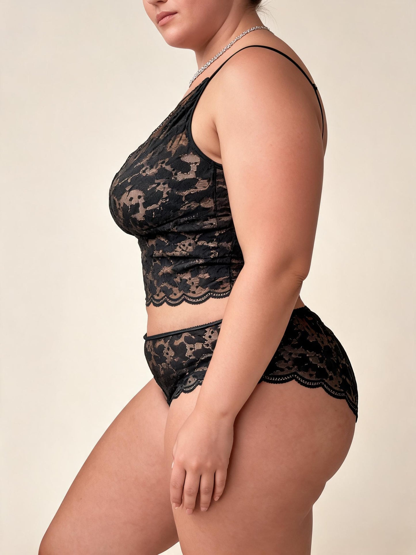 Black & Brown Floral Lace Bralette and Cheeky Panty Set