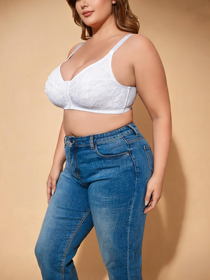 Wireless Full Coverage Bralette White Lace Front Closure Bra