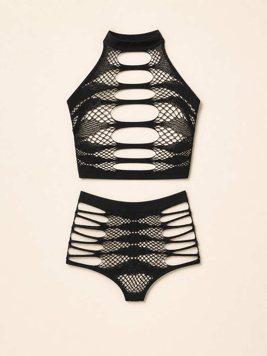 Accessory style Black Two-Piece Fishnet Outfit — regenerated product-only image