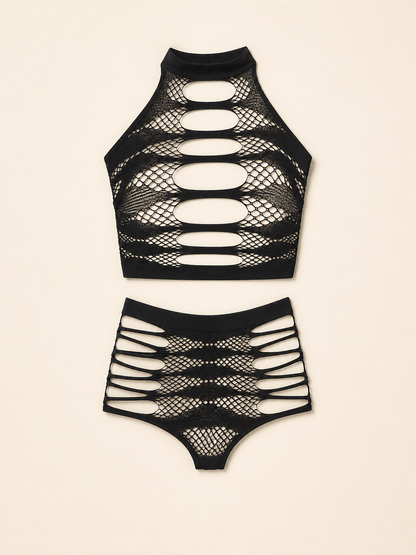 Accessory style Black Two-Piece Fishnet Outfit — regenerated product-only image