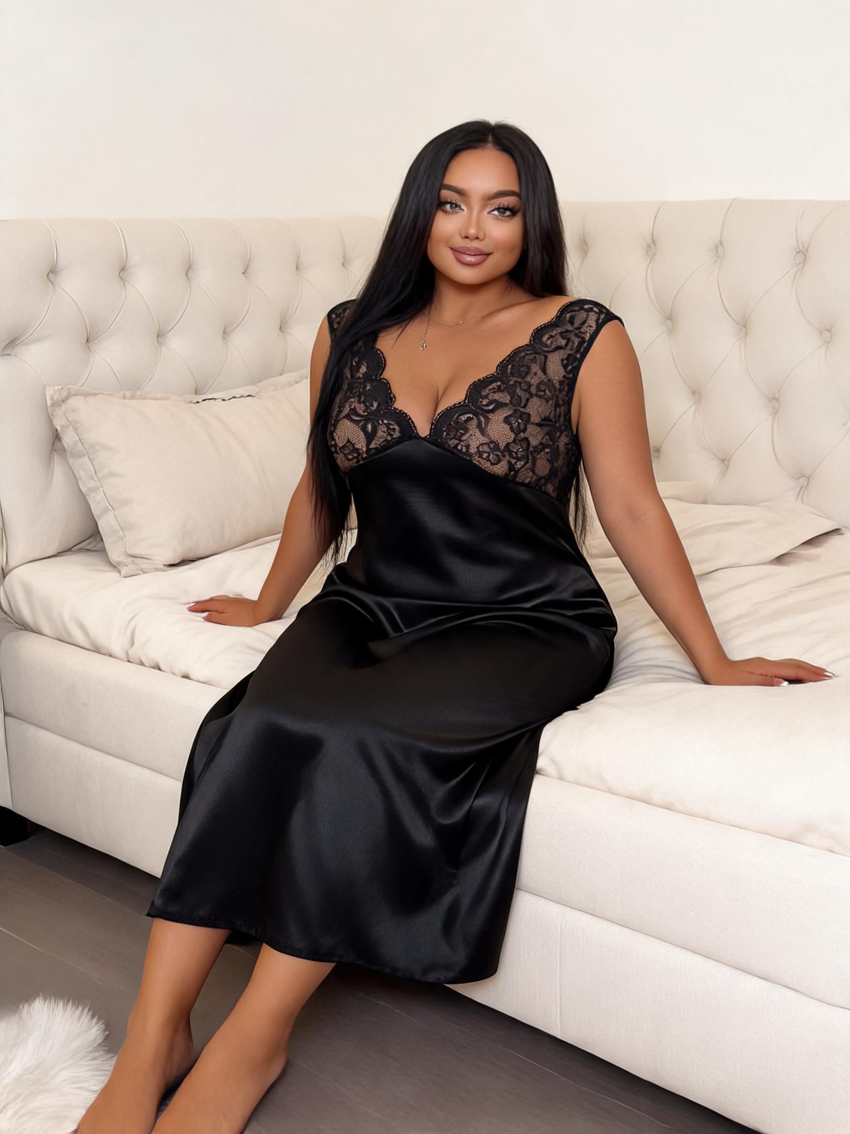 Black satin lace nightgown — 07-lifestyle