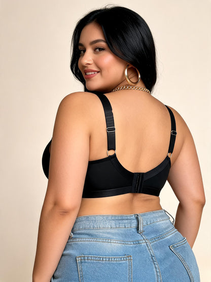 Black Mesh Panel Sports Bra with V-Neck Design