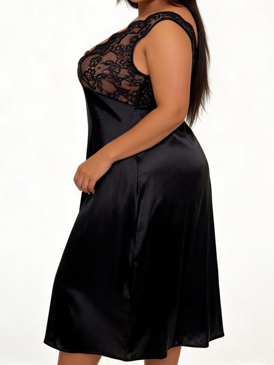 Black satin lace nightgown — 03-side-view