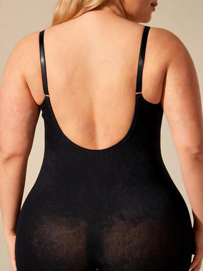 Ribbed Tummy Control Bodysuit with Shorts Spaghetti Strap Shapewear