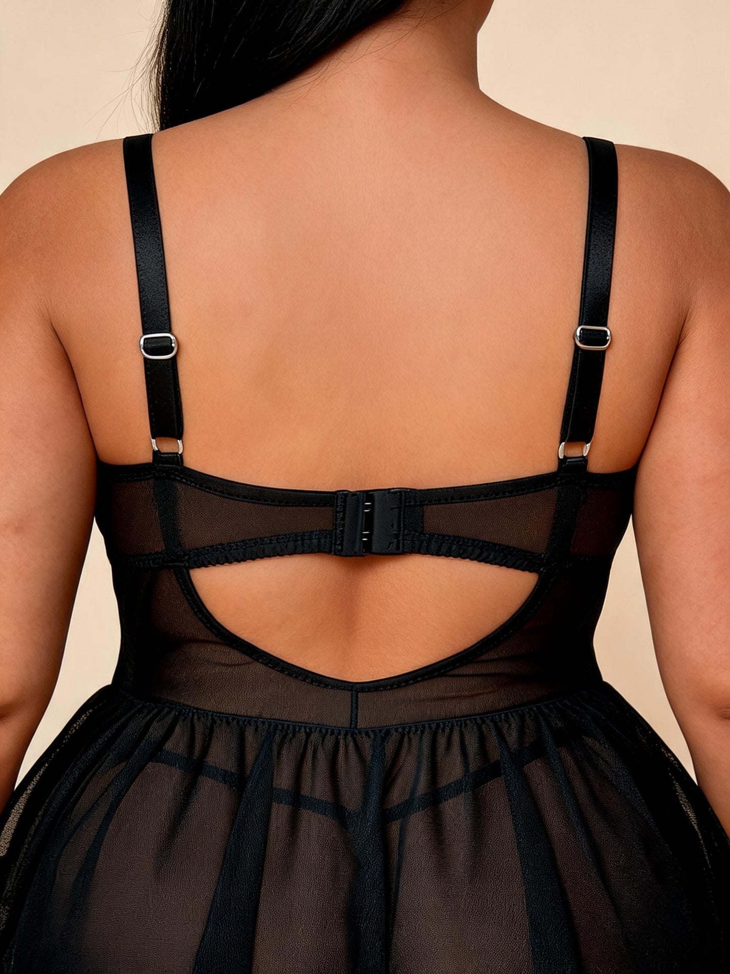 Plus Size Black Lace & Mesh Babydoll Chemise with Garter Straps
