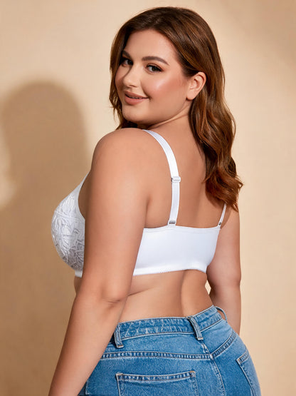 Wireless Full Coverage Bralette White Lace Front Closure Bra