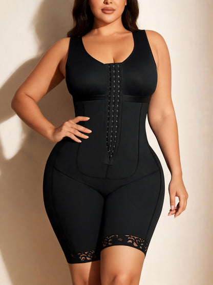 Tummy Tuck Compression Bodysuit with Front Hooks Mid Thigh Shapewear