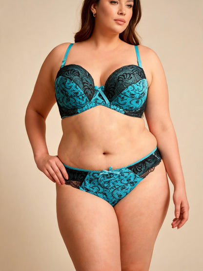 3/4 Cup Thin Lightweight Underwire Lingerie Lace Push Up Bra Set