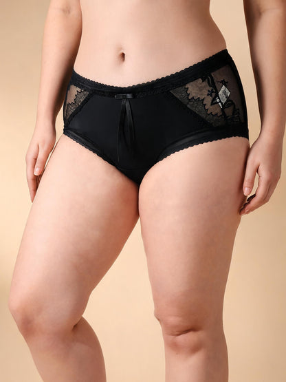 Satin & Cotton Gusset 7A Antibacterial Sexy Hollow Out & Cross Strap Design Lace Panties
